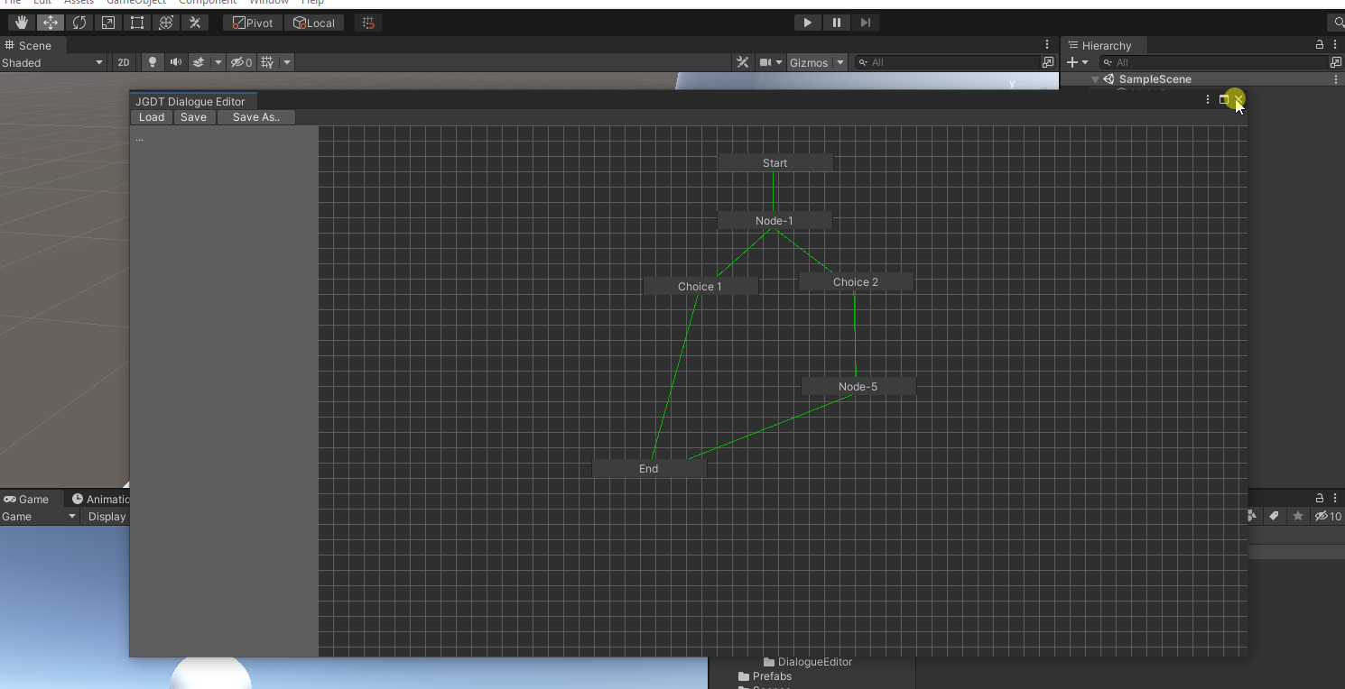 Screenshot of the dialogue editor in use